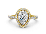 Yellow gold Pear Cut Halo Diamond Ring with Pave Band and Four-Prong Setting_41