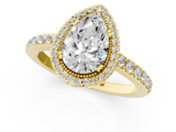 Yellow gold Pear Cut Halo Diamond Ring with Pave Band and Four-Prong Setting_42