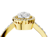 Yellow gold Pear Cut Halo Diamond Ring with Pave Band and Four-Prong Setting_45