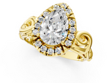 Yellow gold Pear Cut Halo Diamond Ring with Scrollwork Band and Four-Prong Setting_58