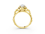 Yellow gold Pear Cut Halo Diamond Ring with Scrollwork Band and Four-Prong Setting_60