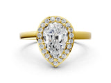 Yellow gold Pear Cut Halo Diamond Ring with Solitaire Band and Prong Setting_13