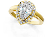 Yellow gold Pear Cut Halo Diamond Ring with Solitaire Band and Prong Setting_14
