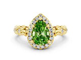 Yellow gold Pear Cut Halo Diamond Solitaire with Filigree Band and Four-Prong Setting