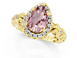 Yellow gold Pear Cut Halo Diamond Solitaire with Filigree Band and Four-Prong Setting_1