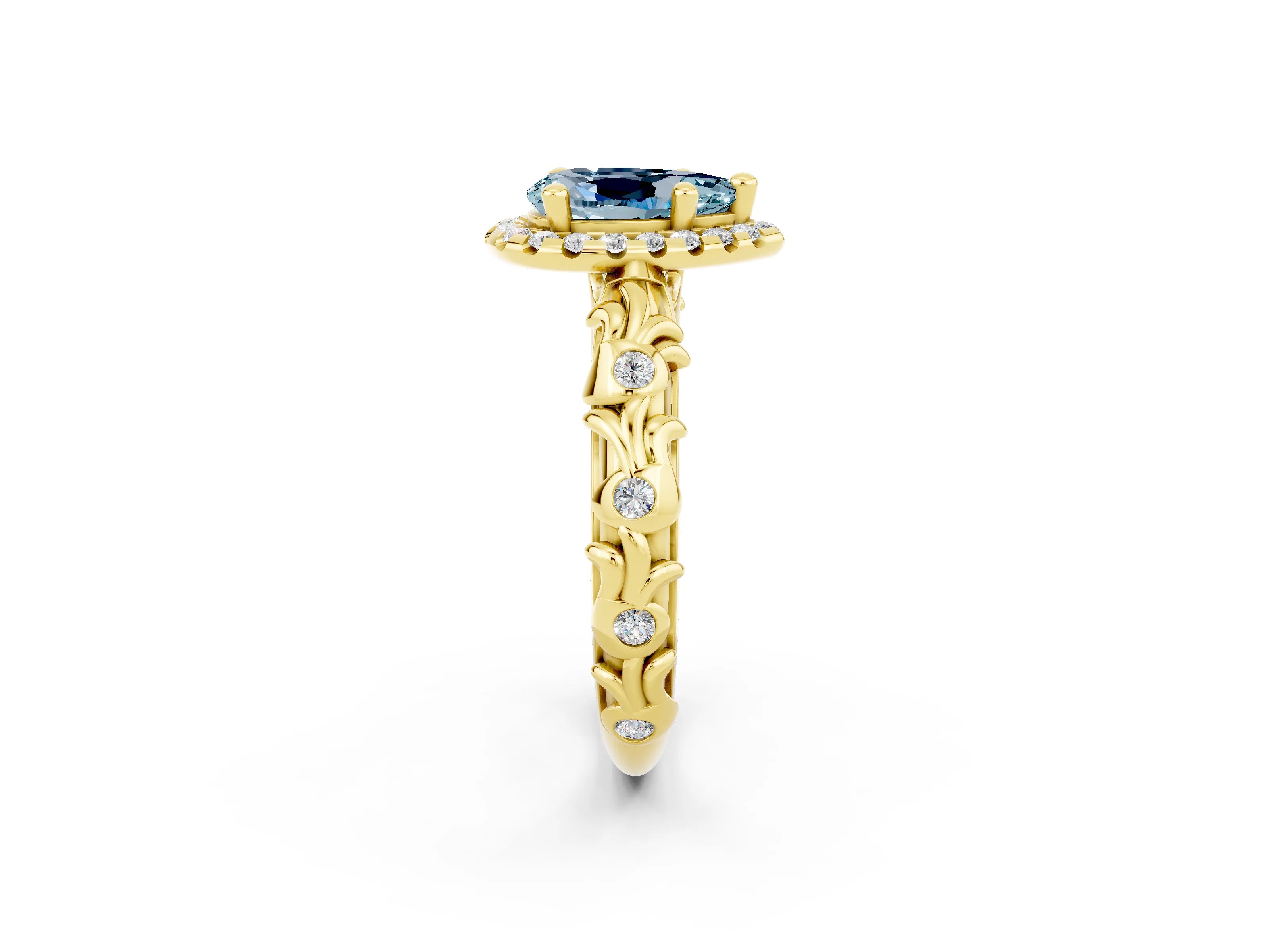 Yellow gold Pear Cut Halo Diamond Solitaire with Filigree Band and Four-Prong Setting_2
