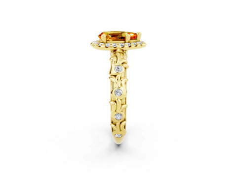 Yellow gold Pear Cut Halo Diamond Solitaire with Filigree Band and Four-Prong Setting_2