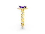 Yellow gold Pear Cut Halo Diamond Solitaire with Filigree Band and Four-Prong Setting_2