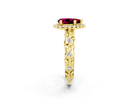 Yellow gold Pear Cut Halo Diamond Solitaire with Filigree Band and Four-Prong Setting_2