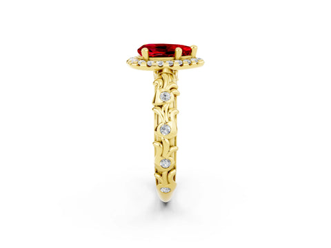 Yellow gold Pear Cut Halo Diamond Solitaire with Filigree Band and Four-Prong Setting_2