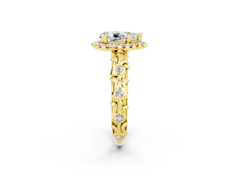 Yellow gold Pear Cut Halo Diamond Solitaire with Filigree Band and Four-Prong Setting_2