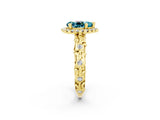 Yellow gold Pear Cut Halo Diamond Solitaire with Filigree Band and Four-Prong Setting_2
