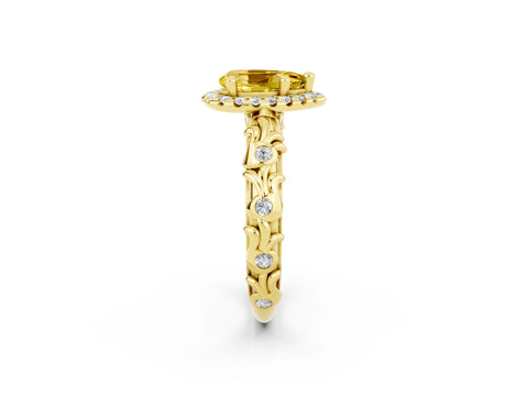 Yellow gold Pear Cut Halo Diamond Solitaire with Filigree Band and Four-Prong Setting_2
