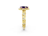 Yellow gold Pear Cut Halo Diamond Solitaire with Filigree Band and Four-Prong Setting_2