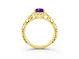 Yellow gold Pear Cut Halo Diamond Solitaire with Filigree Band and Four-Prong Setting_3
