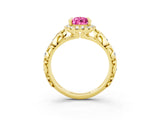 Yellow gold Pear Cut Halo Diamond Solitaire with Filigree Band and Four-Prong Setting_3