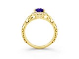 Yellow gold Pear Cut Halo Diamond Solitaire with Filigree Band and Four-Prong Setting_3