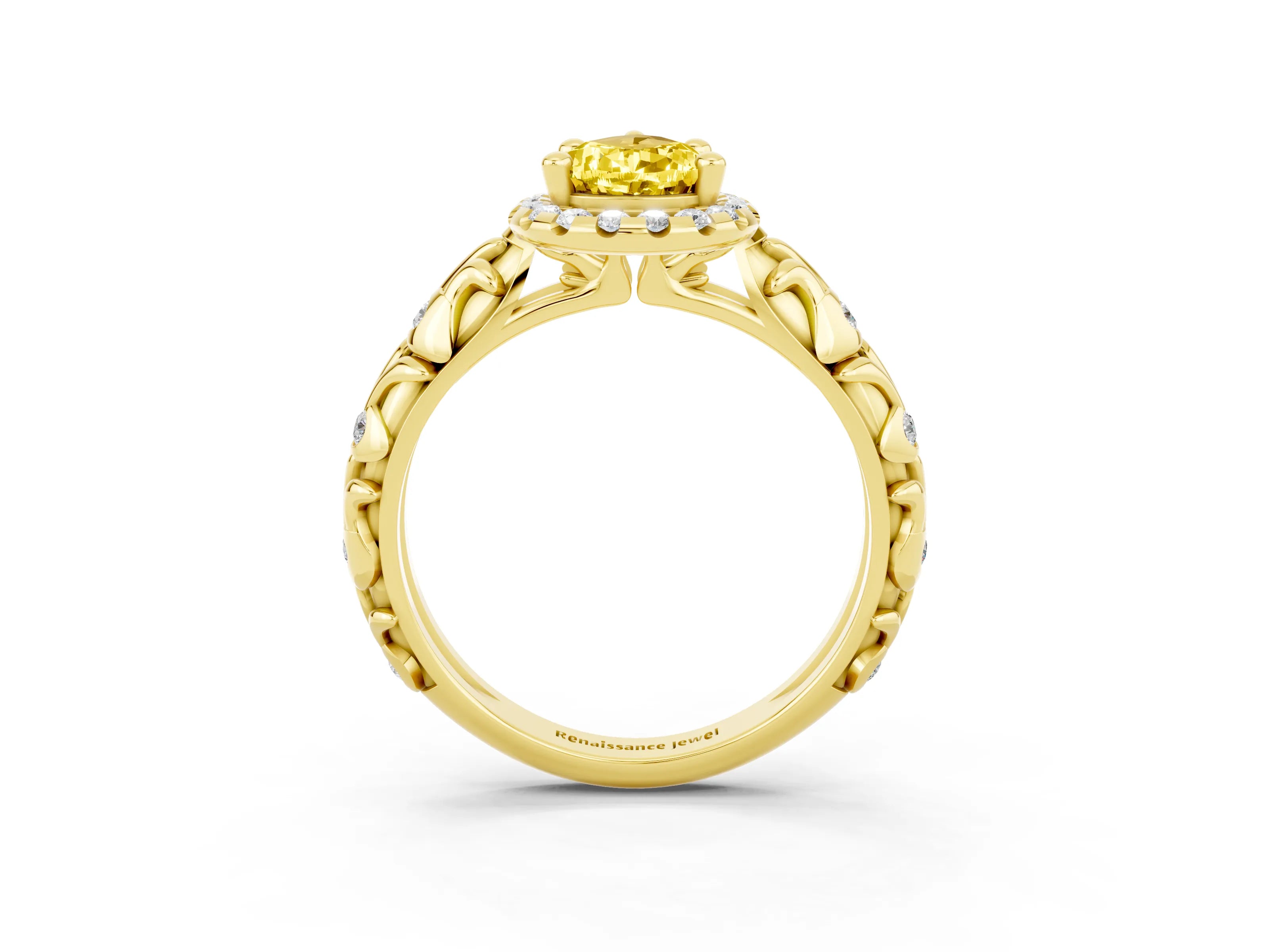 Yellow gold Pear Cut Halo Diamond Solitaire with Filigree Band and Four-Prong Setting_3