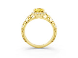 Yellow gold Pear Cut Halo Diamond Solitaire with Filigree Band and Four-Prong Setting_3