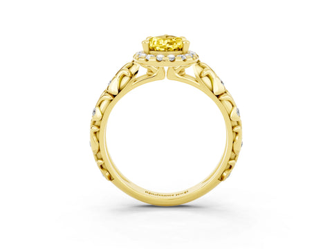 Yellow gold Pear Cut Halo Diamond Solitaire with Filigree Band and Four-Prong Setting_3