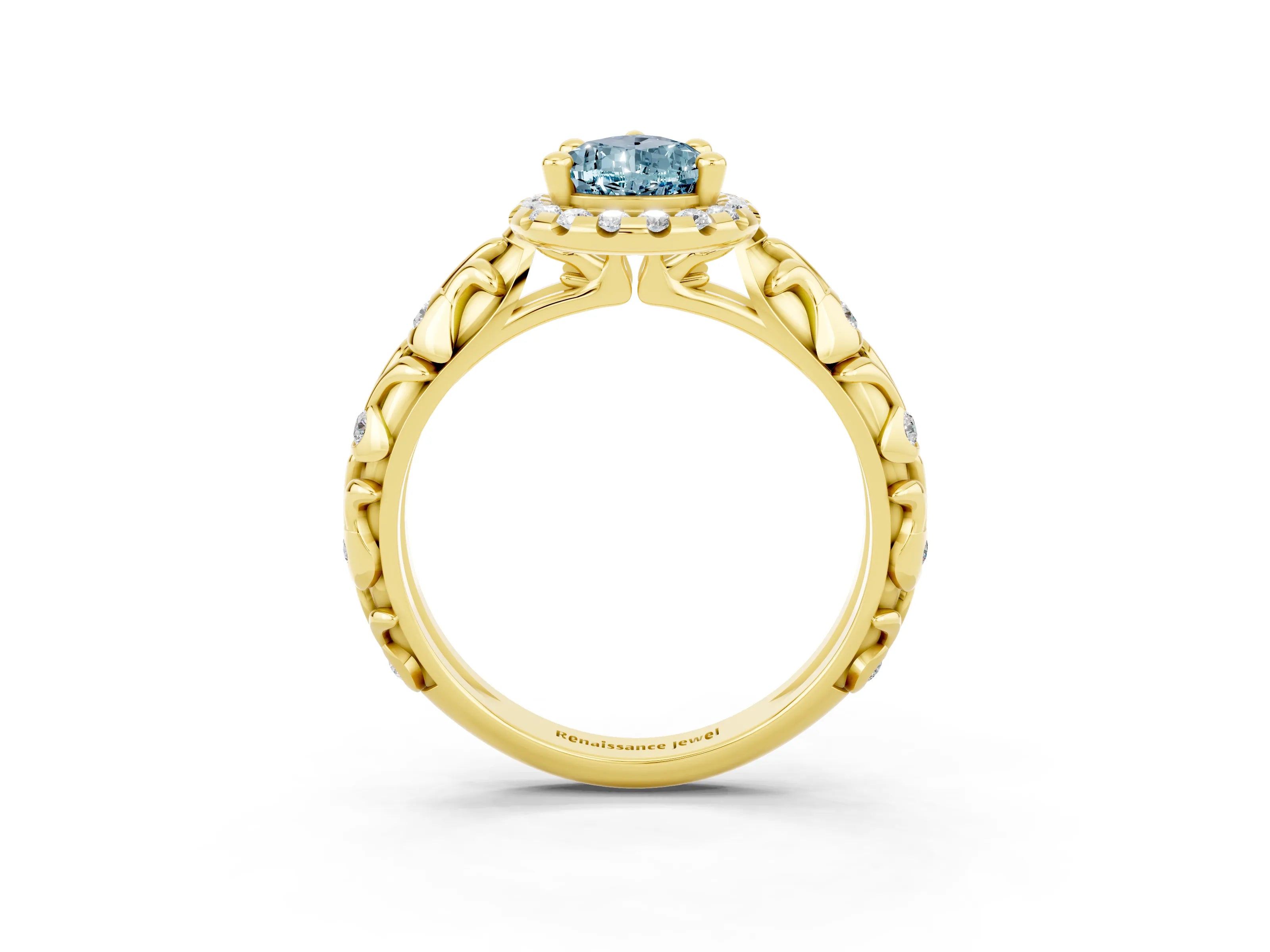 Yellow gold Pear Cut Halo Diamond Solitaire with Filigree Band and Four-Prong Setting_3