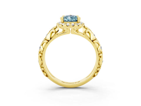 Yellow gold Pear Cut Halo Diamond Solitaire with Filigree Band and Four-Prong Setting_3