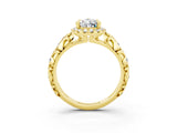 Yellow gold Pear Cut Halo Diamond Solitaire with Filigree Band and Four-Prong Setting_3