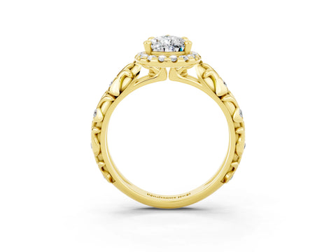 Yellow gold Pear Cut Halo Diamond Solitaire with Filigree Band and Four-Prong Setting_3