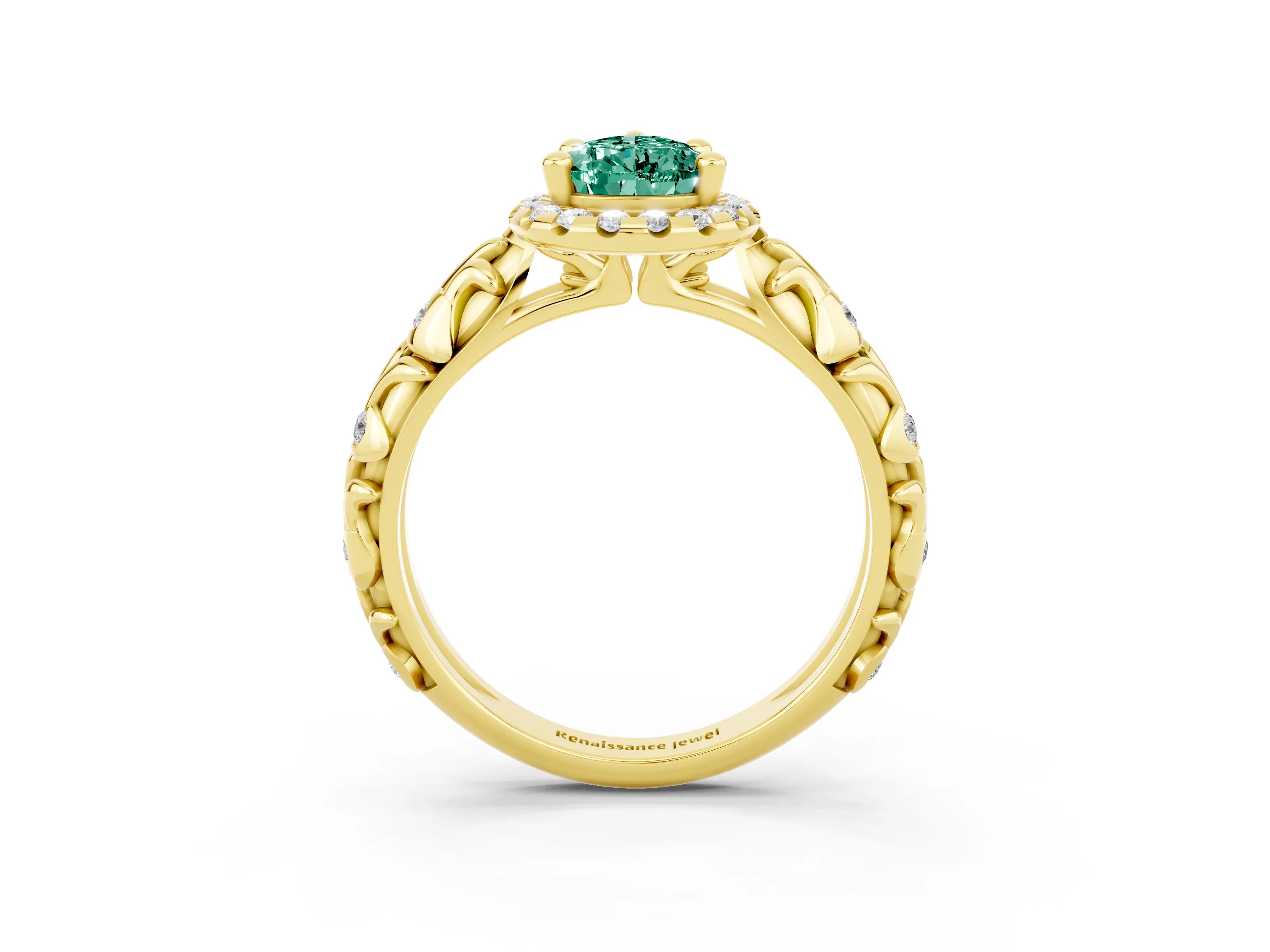 Yellow gold Pear Cut Halo Diamond Solitaire with Filigree Band and Four-Prong Setting_3