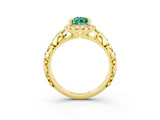 Yellow gold Pear Cut Halo Diamond Solitaire with Filigree Band and Four-Prong Setting_3