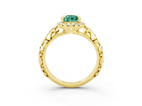 Yellow gold Pear Cut Halo Diamond Solitaire with Filigree Band and Four-Prong Setting_3