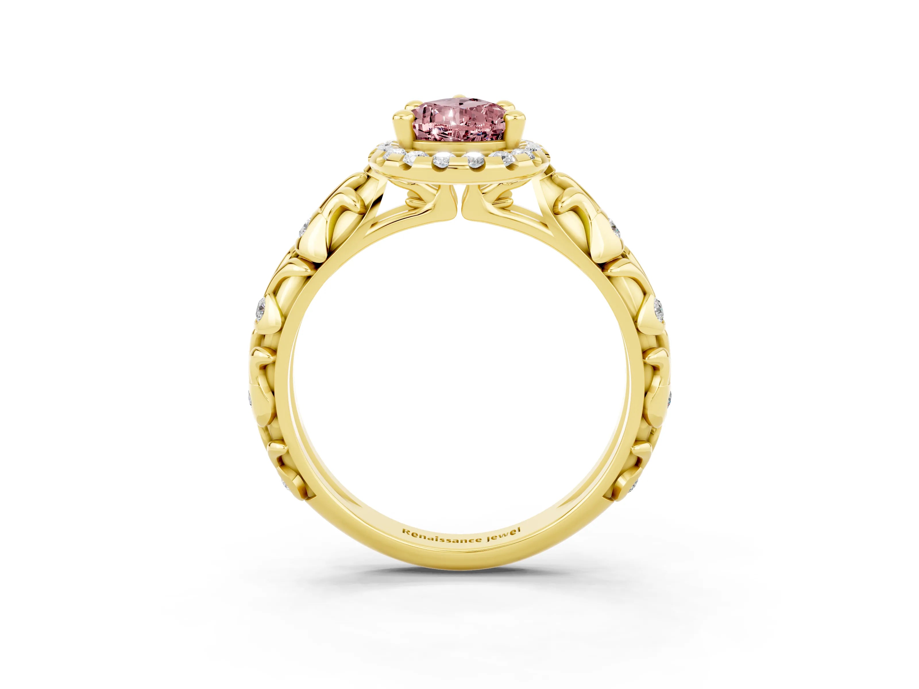 Yellow gold Pear Cut Halo Diamond Solitaire with Filigree Band and Four-Prong Setting_3