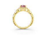 Yellow gold Pear Cut Halo Diamond Solitaire with Filigree Band and Four-Prong Setting_3