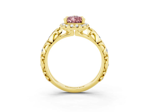 Yellow gold Pear Cut Halo Diamond Solitaire with Filigree Band and Four-Prong Setting_3