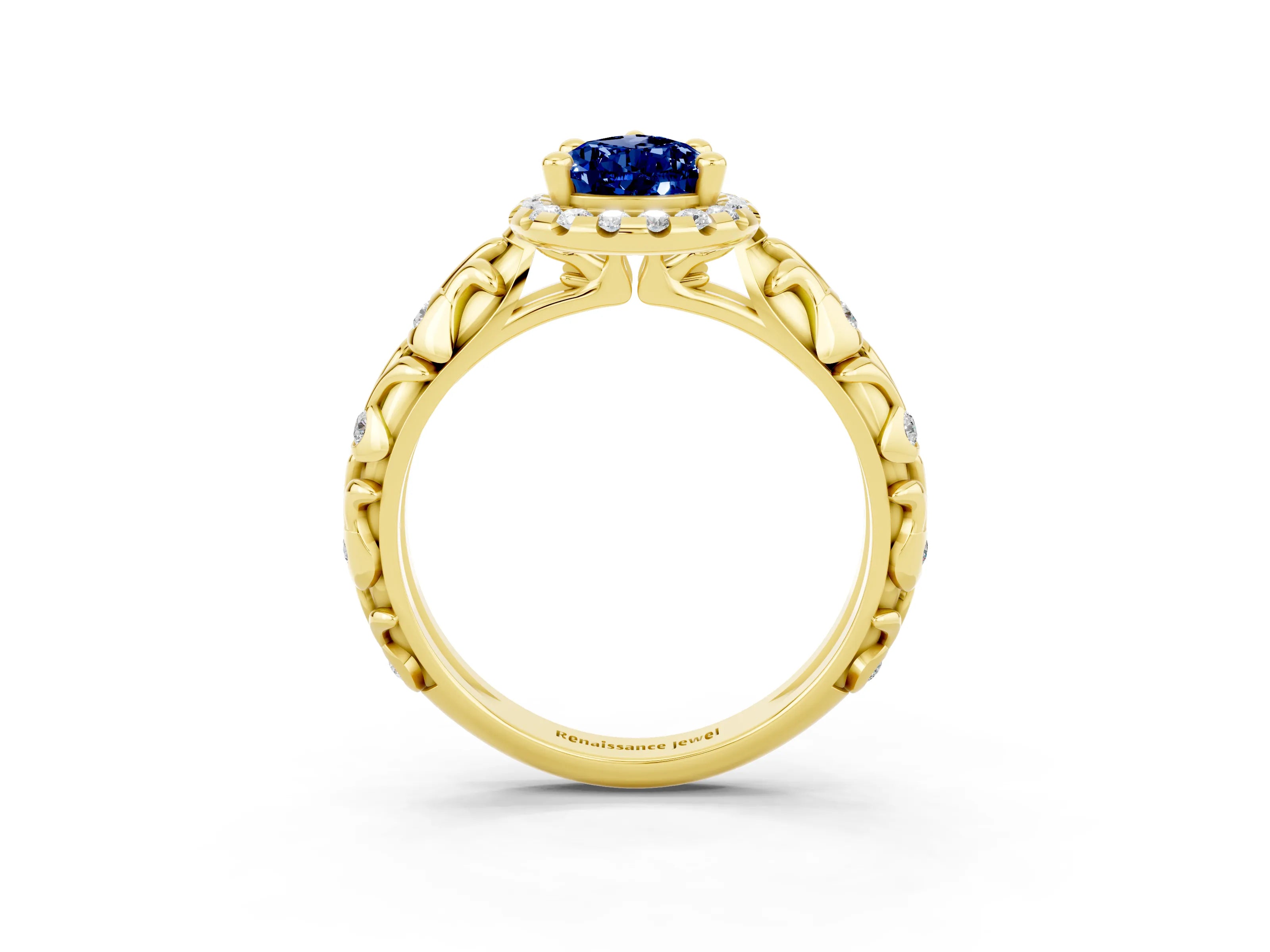 Yellow gold Pear Cut Halo Diamond Solitaire with Filigree Band and Four-Prong Setting_3