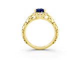 Yellow gold Pear Cut Halo Diamond Solitaire with Filigree Band and Four-Prong Setting_3