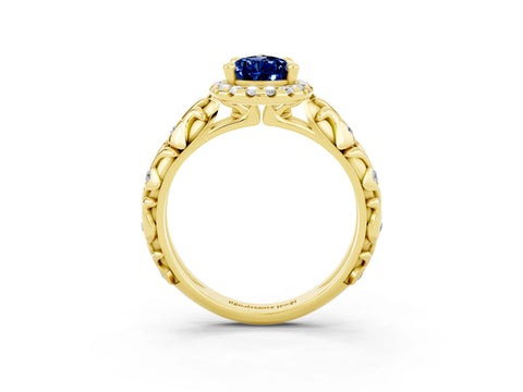Yellow gold Pear Cut Halo Diamond Solitaire with Filigree Band and Four-Prong Setting_3