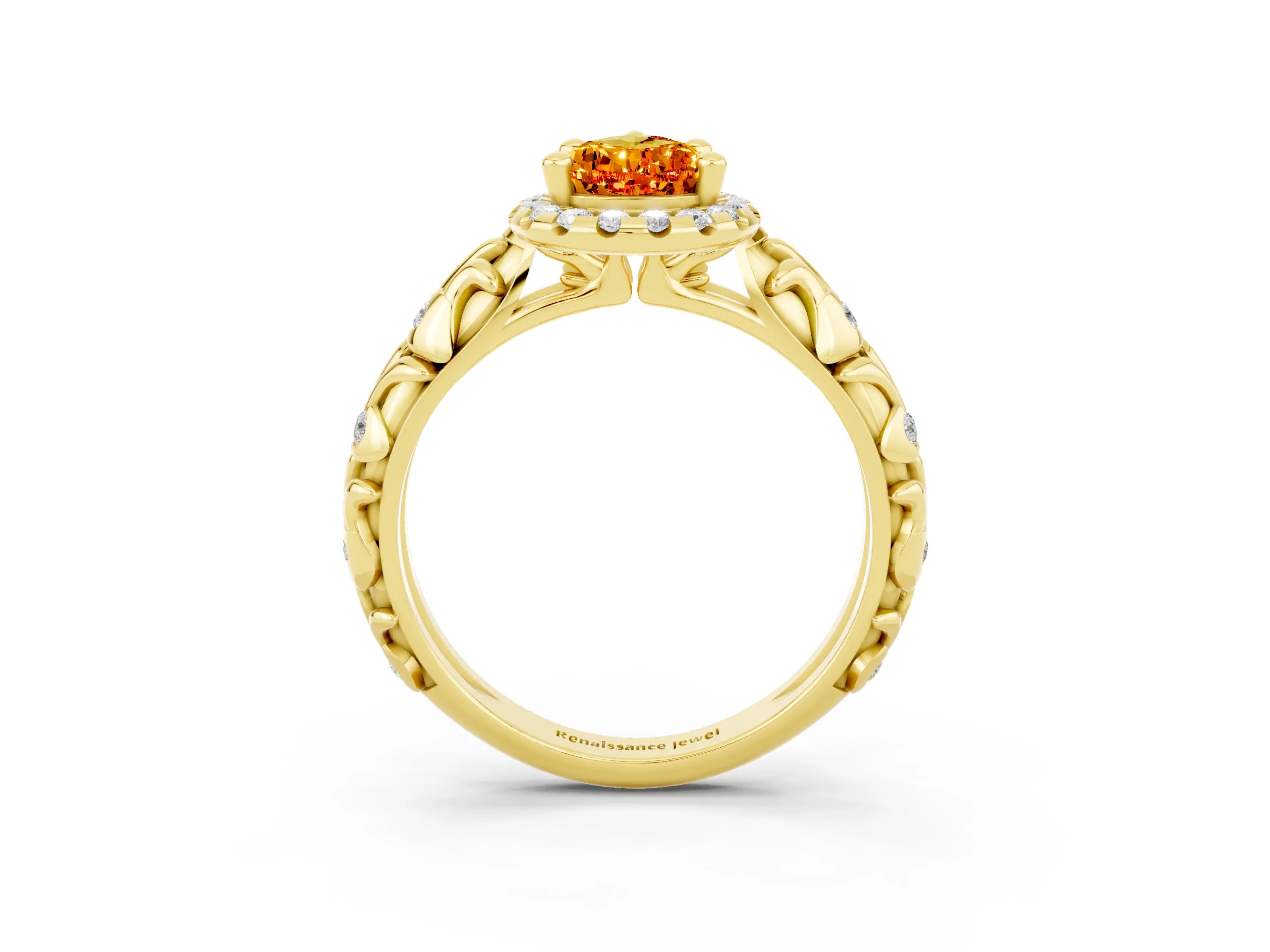 Yellow gold Pear Cut Halo Diamond Solitaire with Filigree Band and Four-Prong Setting_3