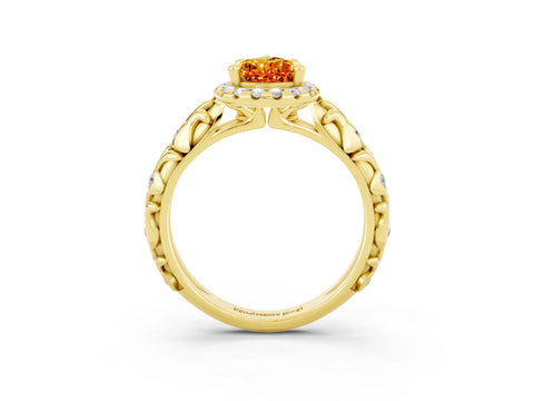 Yellow gold Pear Cut Halo Diamond Solitaire with Filigree Band and Four-Prong Setting_3