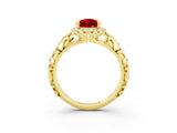 Yellow gold Pear Cut Halo Diamond Solitaire with Filigree Band and Four-Prong Setting_3