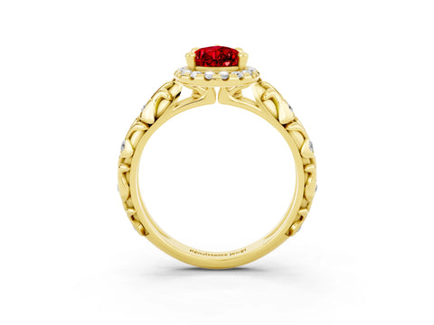 Yellow gold Pear Cut Halo Diamond Solitaire with Filigree Band and Four-Prong Setting_3