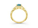 Yellow gold Pear Cut Halo Diamond Solitaire with Filigree Band and Four-Prong Setting_3