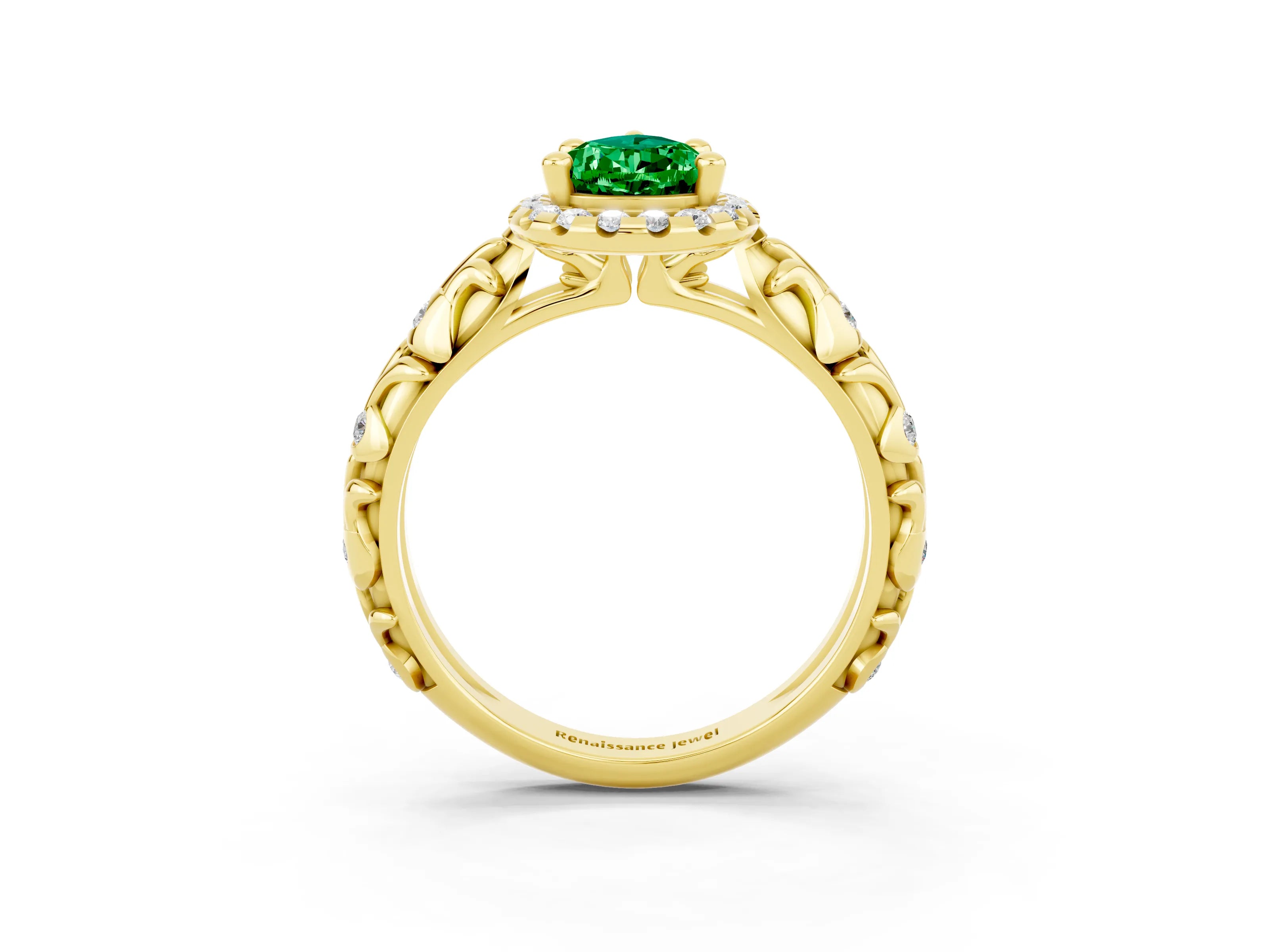 Yellow gold Pear Cut Halo Diamond Solitaire with Filigree Band and Four-Prong Setting_3