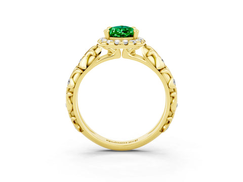 Yellow gold Pear Cut Halo Diamond Solitaire with Filigree Band and Four-Prong Setting_3