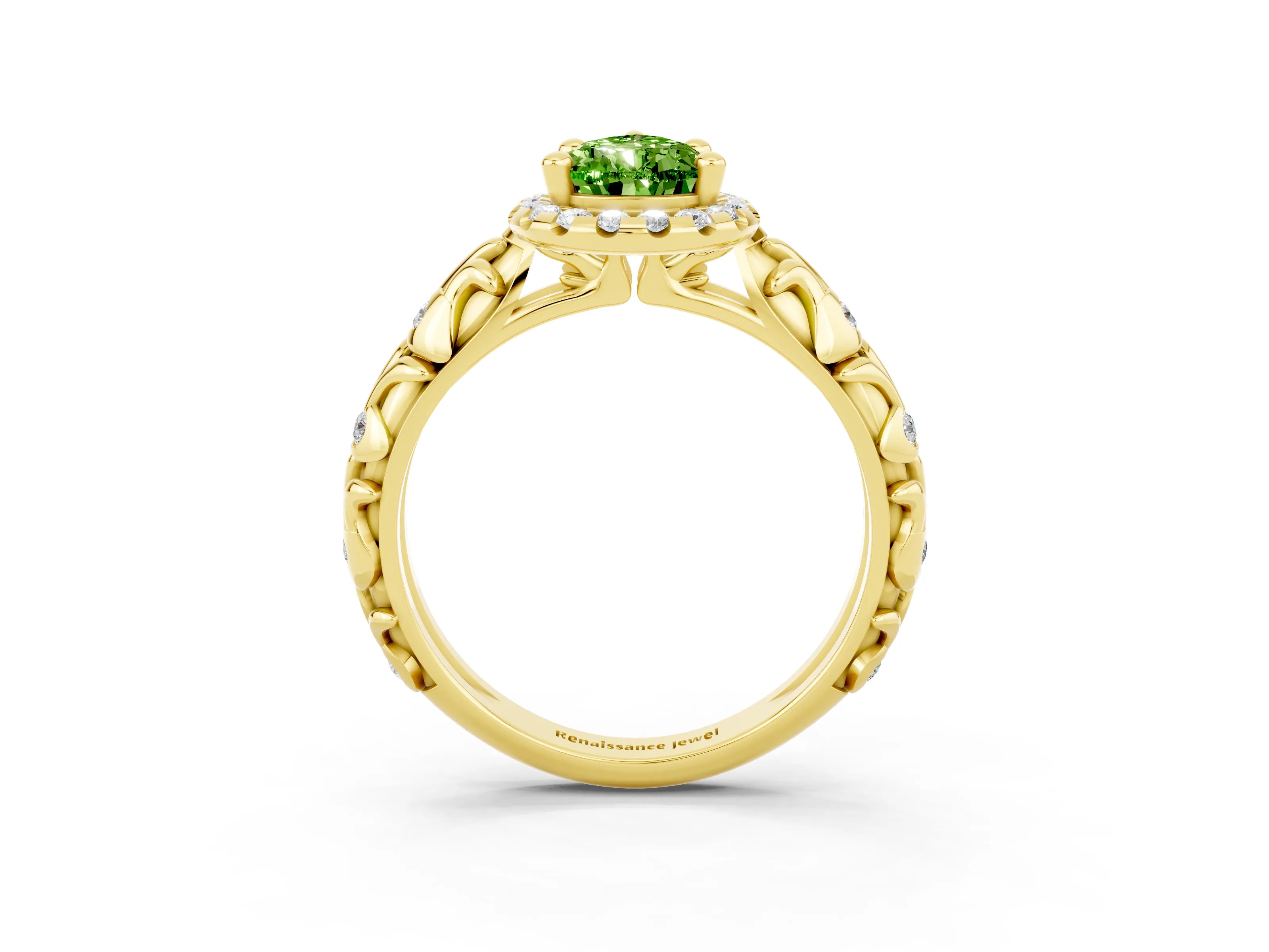 Yellow gold Pear Cut Halo Diamond Solitaire with Filigree Band and Four-Prong Setting_3
