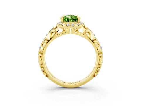 Yellow gold Pear Cut Halo Diamond Solitaire with Filigree Band and Four-Prong Setting_3
