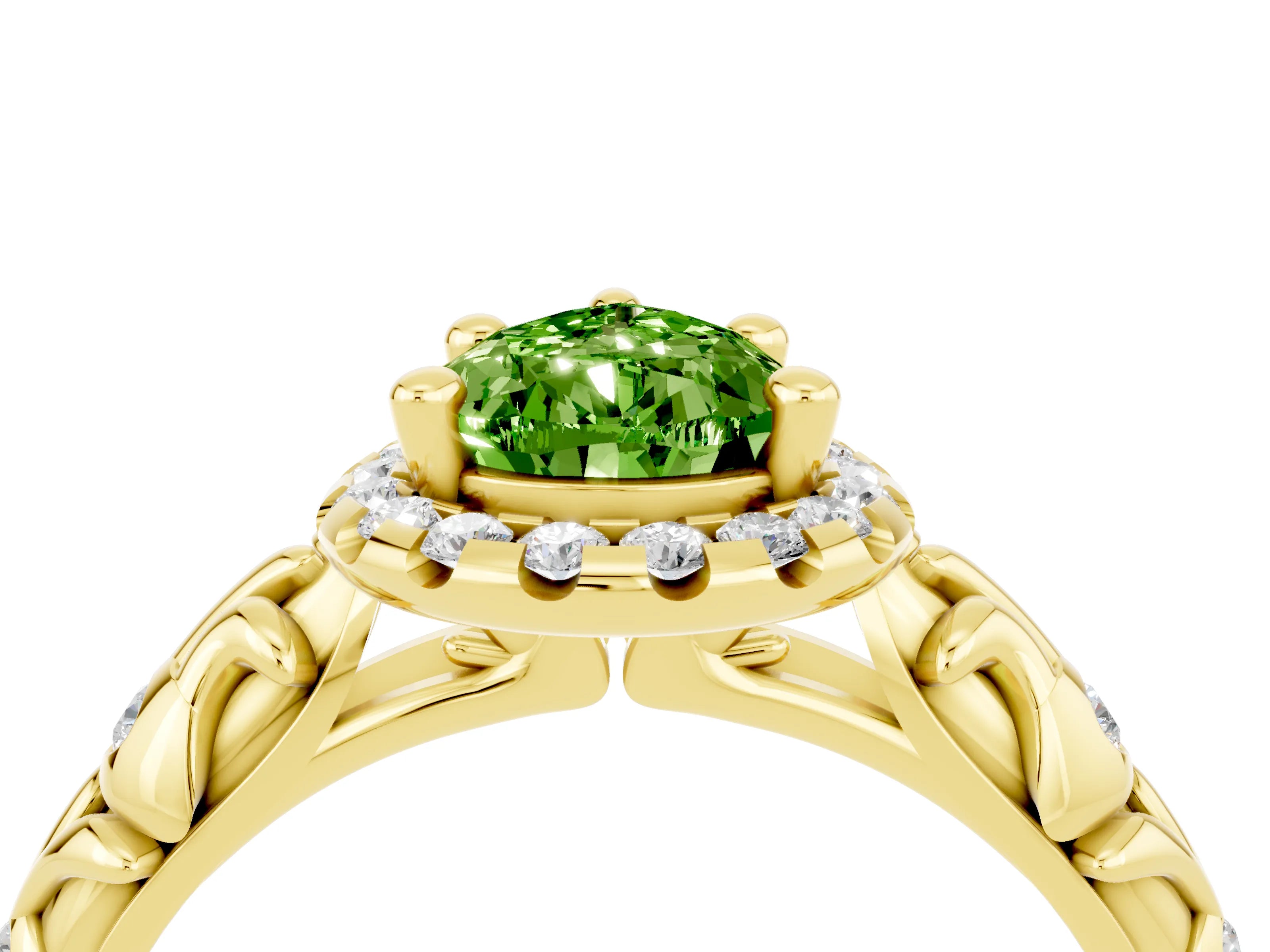 Yellow gold Pear Cut Halo Diamond Solitaire with Filigree Band and Four-Prong Setting_4