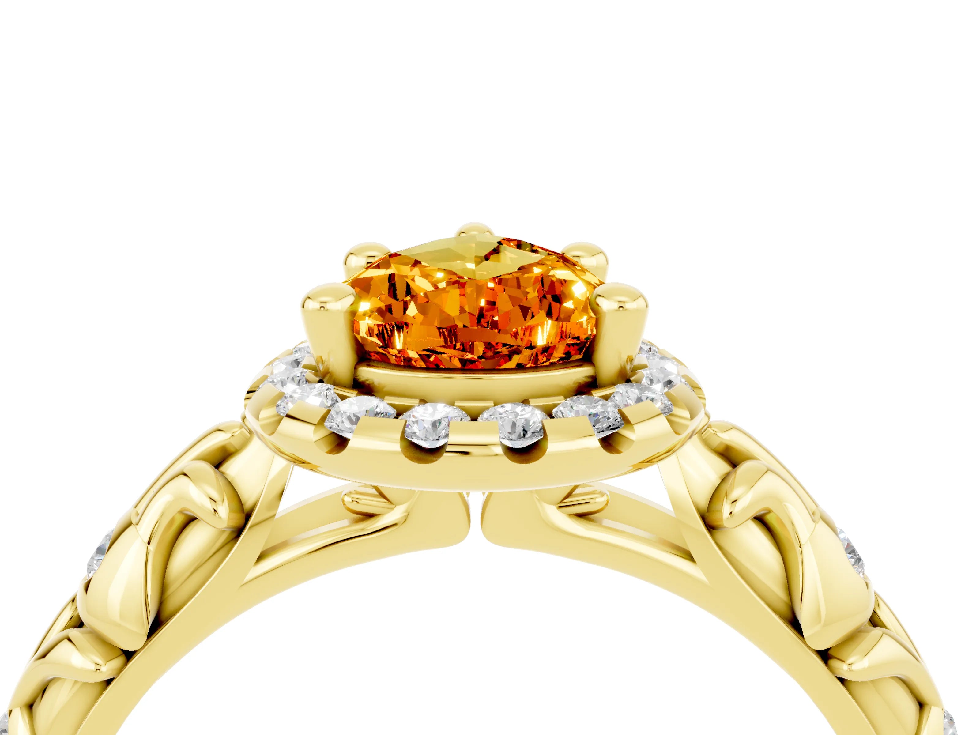 Yellow gold Pear Cut Halo Diamond Solitaire with Filigree Band and Four-Prong Setting_4