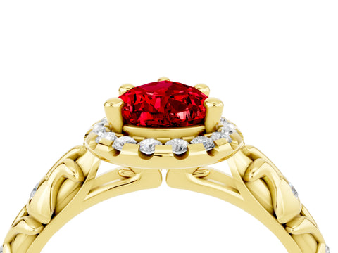 Yellow gold Pear Cut Halo Diamond Solitaire with Filigree Band and Four-Prong Setting_4