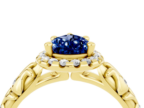 Yellow gold Pear Cut Halo Diamond Solitaire with Filigree Band and Four-Prong Setting_4